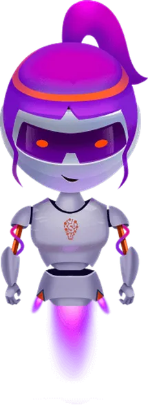 Smartah, the SmartClick robot mascot, flying with a jetpack
